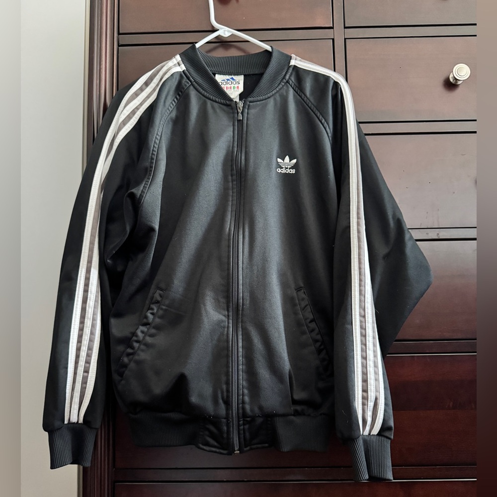 Vintage Adidas Trefoil Logo Black & White 3 Stripe Track Jacket Mens S